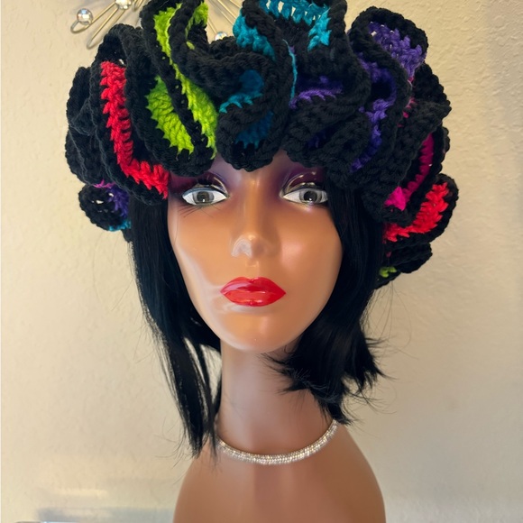 Handmade Colorful Crochet Cover Up and ruffled bucket hat. Size small - Picture 7 of 7